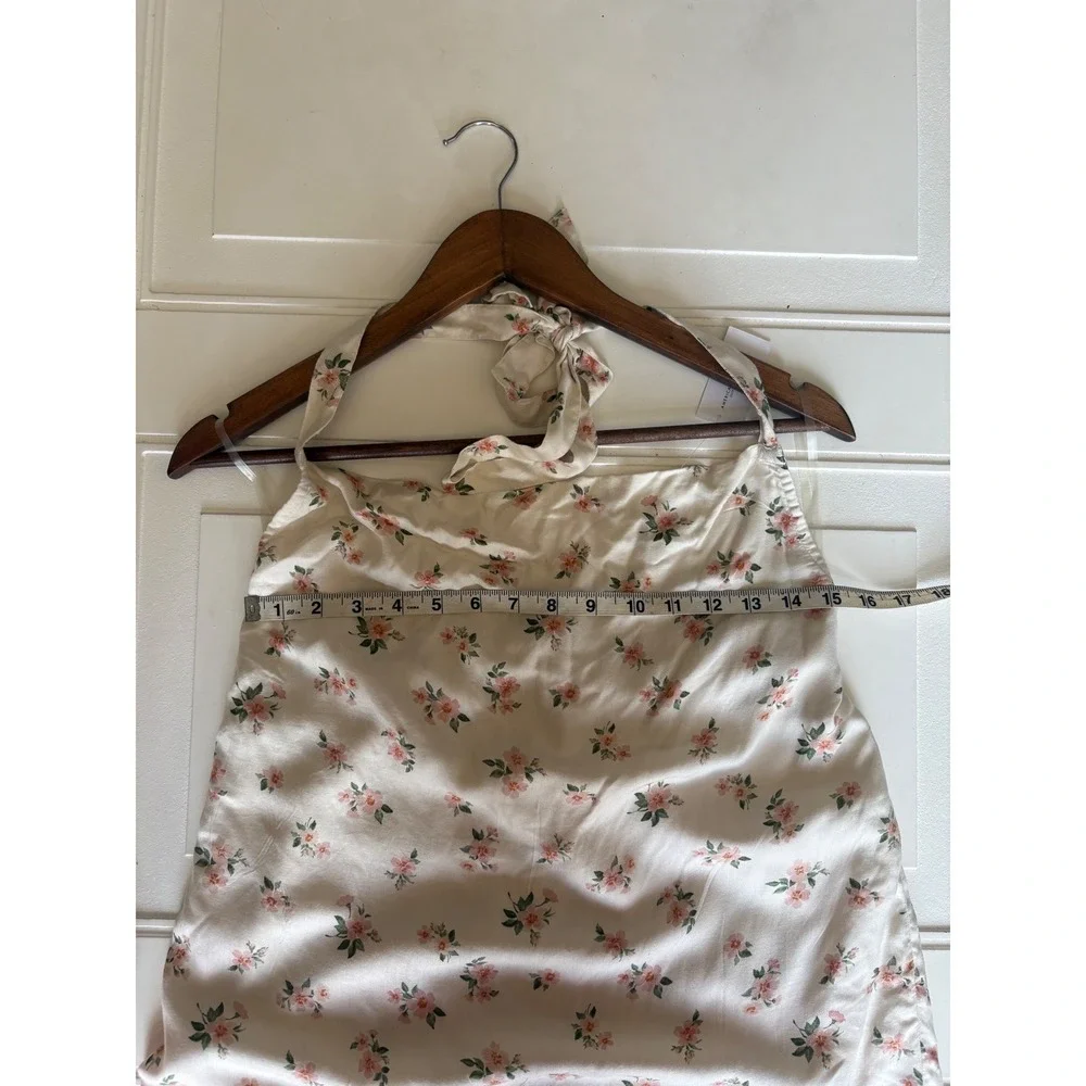 American Eagle Floral Halter Mini Dress XS Cream Pink Cowl Neck Viscose NWT - Picture 9 of 10